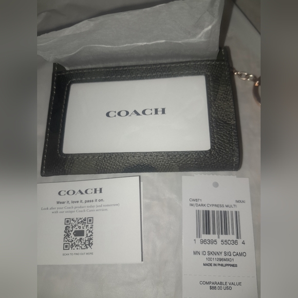 New COACH Skinny ID Card Case In Camo Print With Keyring NWT - Picture 3 of 7